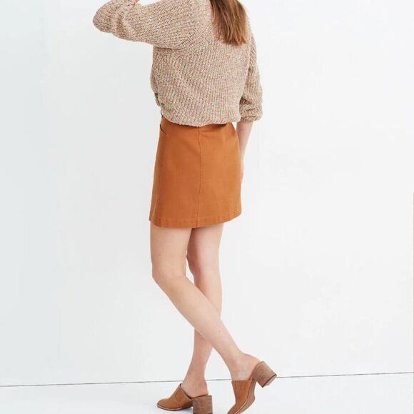 Madewell Tan A-line Mini Skirt Heavy Cotton Snap Button Boho Coastal Preppy New - Picture 3 of 13